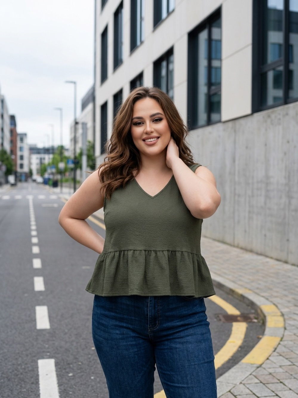 emory park Olive V-Neck Ruffle Hem Camisole